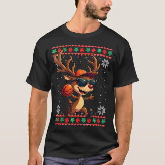 Kvinnor Reindeer spelar basketboll God jul T Shirt