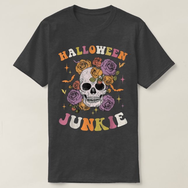 Kvinnor Retro Groovy Taloky Hippy Halloween Blommi T Shirt (Design framsida)