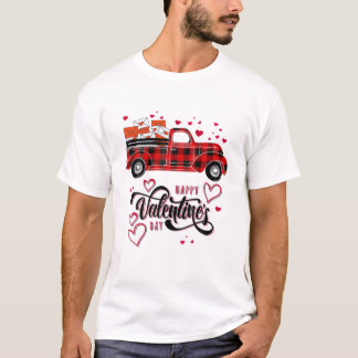 Kvinnor Röd Lastbil Med Bokstäver Glad Alla Hjärta T Shirt