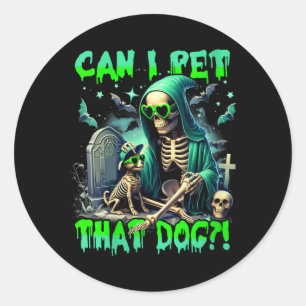 Kvinnor Rolig Hund Älskare Skelett Halloween Hund Runt Klistermärke