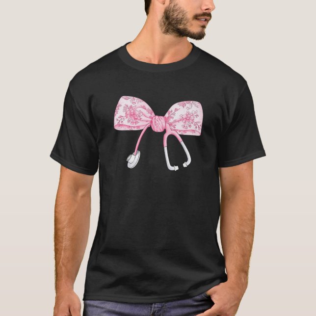 Kvinnor Rosa Coquette Nurse Stethoscope Bow Nurse  T Shirt (Framsida)