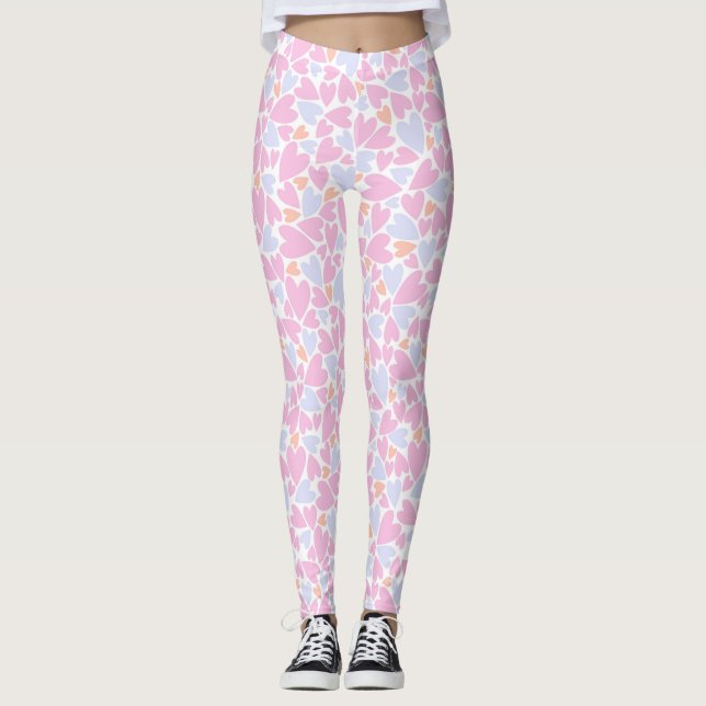 Kvinnor Rosa/lätt blått/Orange Hjärtat Leggings (Framsida)