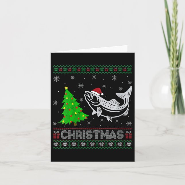 Kvinnor Salmon Julafton Träd Lighting Ugly Julsew Kort (Framsida)