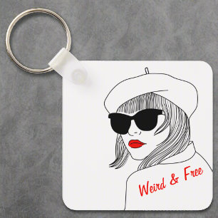 Kvinnor Silhouette Red & White Feminist Quote Nyckelring