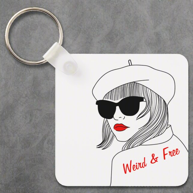 Kvinnor Silhouette Red & White Feminist Quote Nyckelring (Skapare uppladdad)