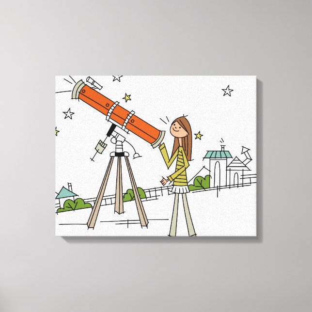 Kvinnor som använder astronomi telescope canvastryck (Framsida)