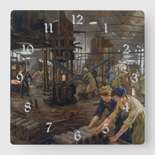 Kvinnor som arbetar på en ammunitionsfabrik WW1 19 Fyrkantig Klocka (Framsida)