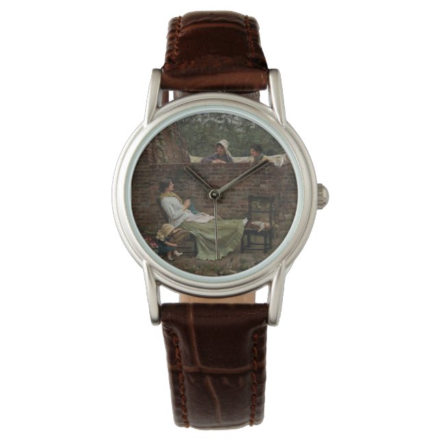 Kvinnor som chattar över trädgårdsmuren (Gossip) Armbandsur (Framsida)