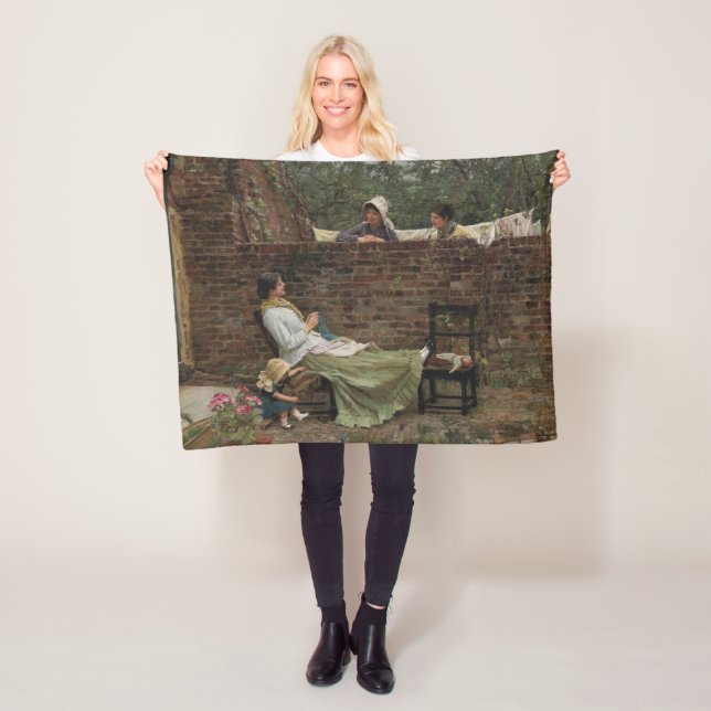 Kvinnor som chattar över trädgårdsmuren (Gossip) Fleecefilt (På plats)