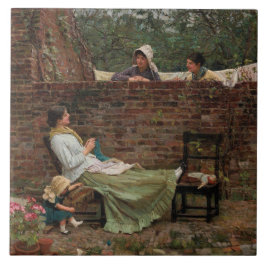 Kvinnor som chattar över trädgårdsmuren (Gossip) Kakelplatta