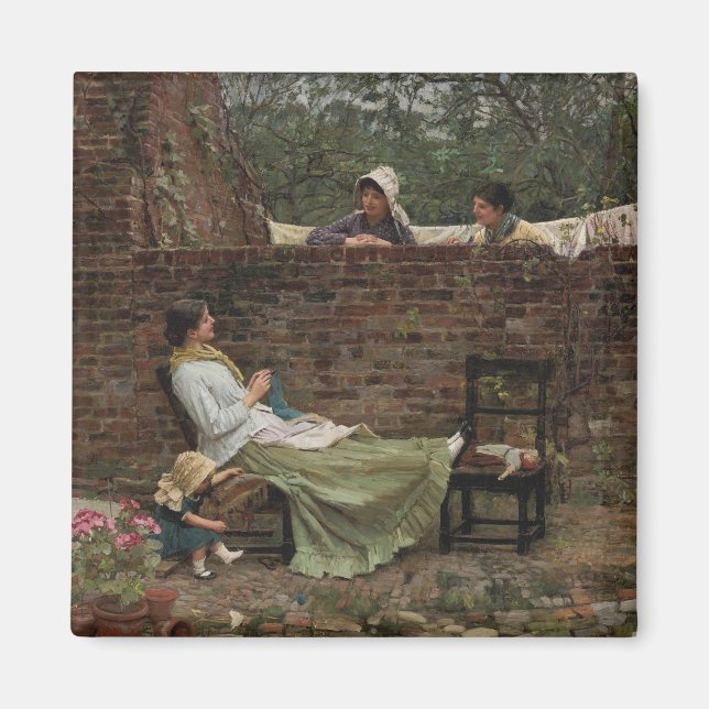 Kvinnor som chattar över trädgårdsmuren (Gossip) Magnet (Framsidan)