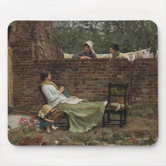 Kvinnor som chattar över trädgårdsmuren (Gossip) Musmatta (Framsidan)