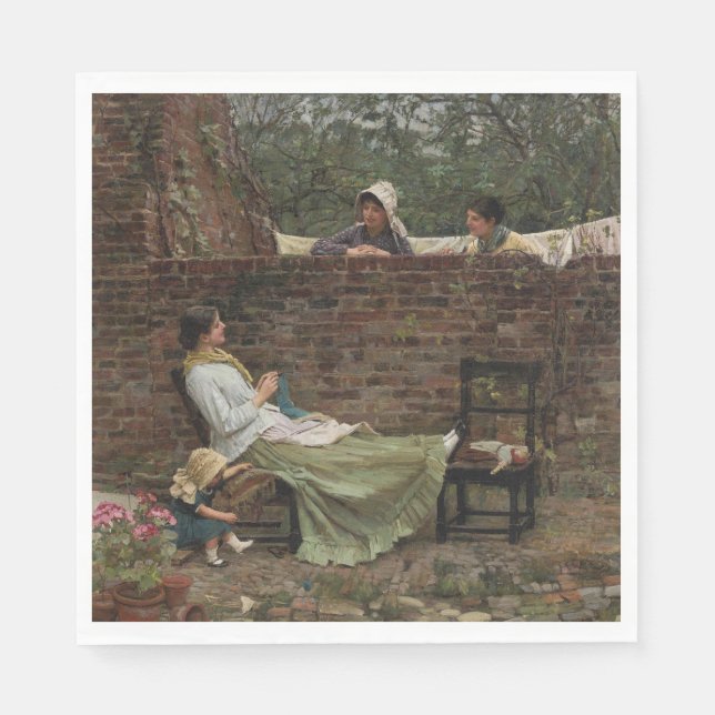 Kvinnor som chattar över trädgårdsmuren (Gossip) Pappersservett (Framsidan)