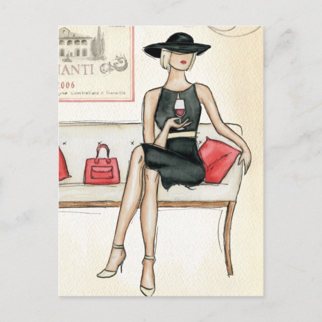 Kvinnor som dricker Red Vin Vykort (Framsida)