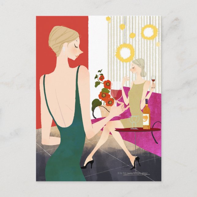 Kvinnor som dricker Vin Vykort (Framsida)