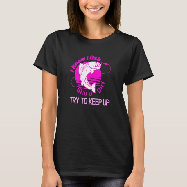 Kvinnor som fiskar flicka försöker Behålla upp T Shirt (Framsida)