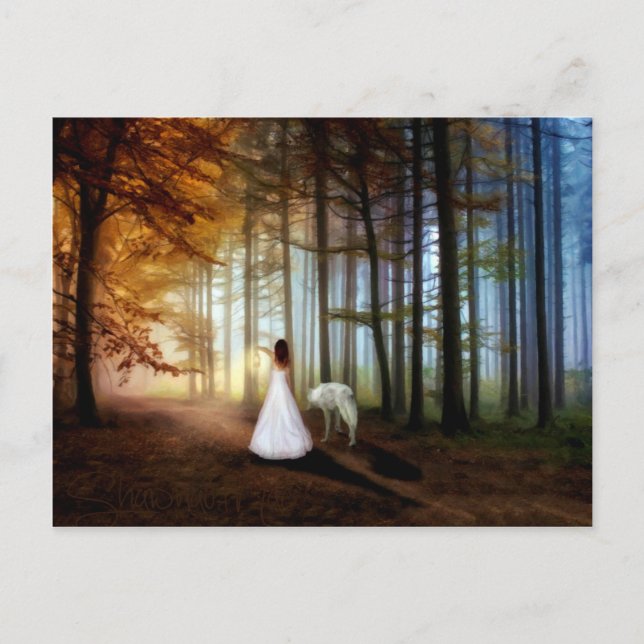 Kvinnor som går med Varg Vykort (Framsida)