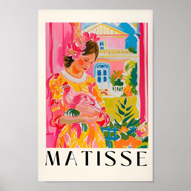 Kvinnor som håller en kyckling, Matisse Print, Cow Poster (Framsidan)