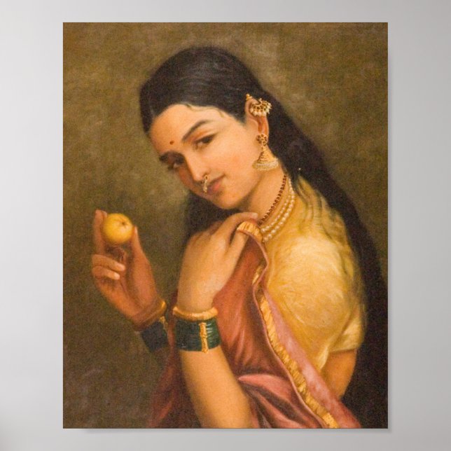 Kvinnor som håller frukt av Raja Ravi Varma Poster (Framsidan)