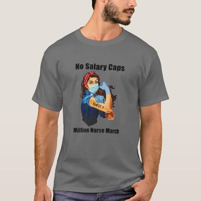 Kvinnor som inte har några löneförmåner mars med s t shirt (Framsida)
