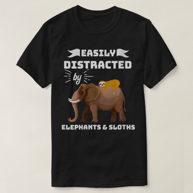 Kvinnor som lätt distraherats av Sloths och elefan T Shirt (Design framsida)