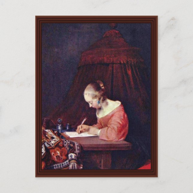 Kvinnor som skriver Brev., av Gerard Ter Borch Vykort (Framsida)