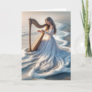 Kvinnor som spelar en harp i Vatten vid havet Kort