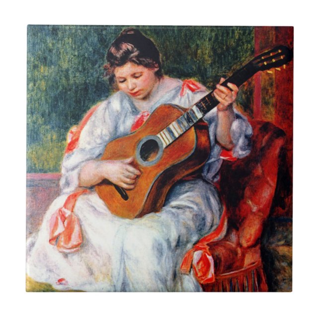Kvinnor som spelar Guitar av Pierre Renoir Kakelplatta (Framsidan)