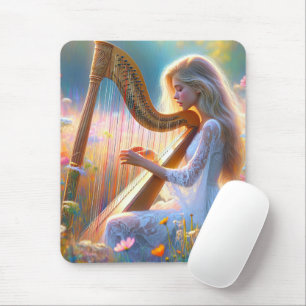 Kvinnor som spelar harp i vilda blommor musmatta