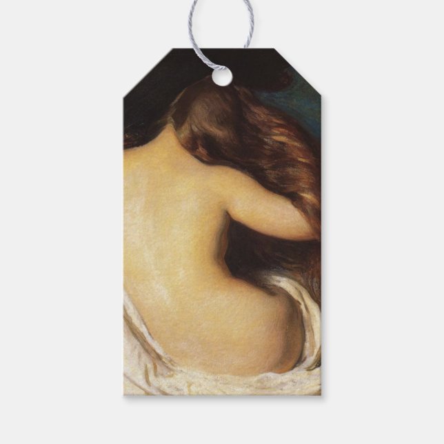 Kvinnor som torkar hennes hår (av Joseph DeCamp) Presentetikett (Framsidan)