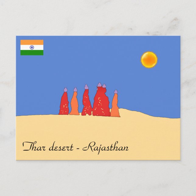 Kvinnor som transporterar vatten i Thar-öknen - Ra Vykort (Framsida)