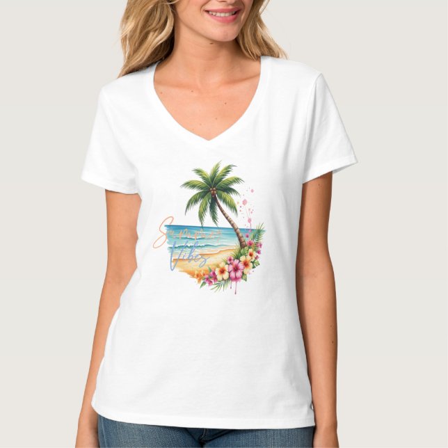 Kvinnor Sommar Vibes Strand T Shirt (Framsida)