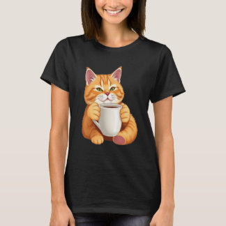 Kvinnor Söt Rödhårig Katt Kaffe Grafik T Shirt