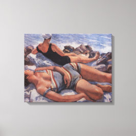 Kvinnor Sunbad på stranden (av Serebriakova) Canvastryck