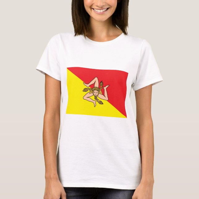 Kvinnor T Shirt med Flagga av Sicilien, Italien (Framsida)