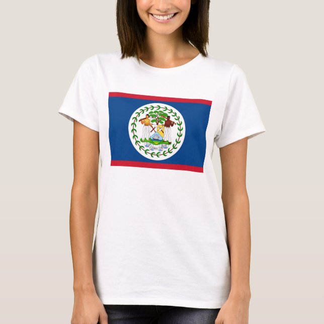 Kvinnor T Shirt med Flagga Belize (Framsida)