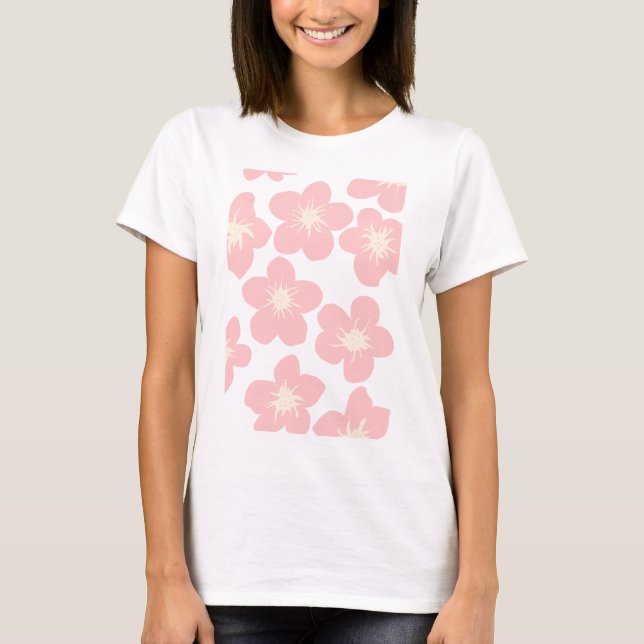 Kvinnor T-Shirt med rosa blommigt (Framsida)