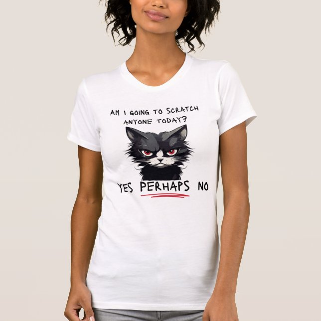Kvinnor T- Shirt med svart katt T Shirt (Framsida)