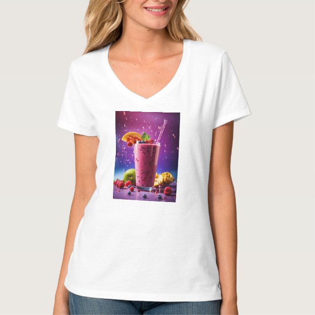 Kvinnor T-Shirt med Vibrant Smoothie Design (Framsida)