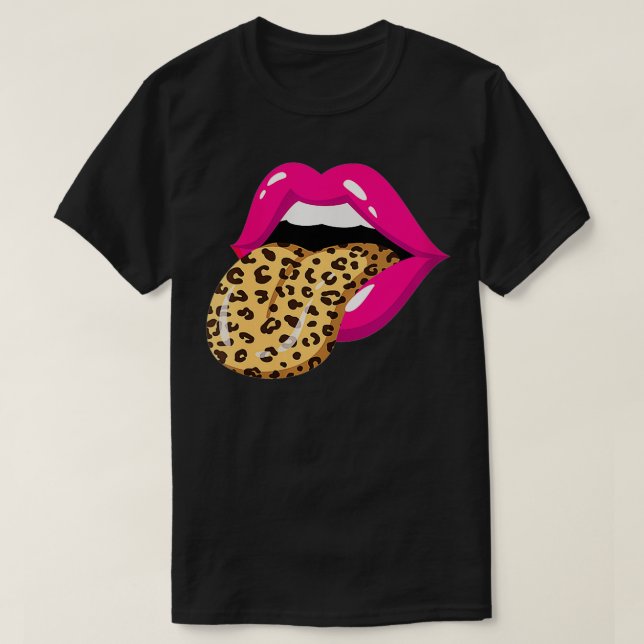 Kvinnor Tunga ut leopard Skriv ut tjud munnen Läpp T Shirt (Design framsida)