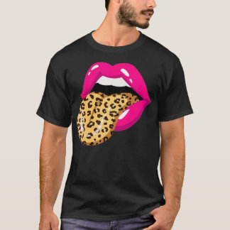 Kvinnor Tunga ut leopard Skriv ut tjud munnen Läpp T Shirt