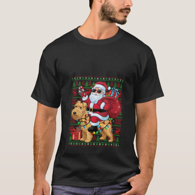 Kvinnor Ugly Julafton Ljus Santa Riding Wheaten Te T Shirt (Framsida)
