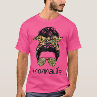 Kvinnor utan nalife Life Messy Bun med Leopard non T Shirt