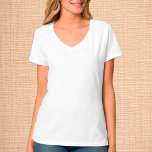 Kvinnor White V-Nacke T-Shirt / Anpassa<br><div class="desc">V-Nacke T-Shirt: Skapa din egen anpassningsbar T-Shirt med text. Enkla justeringar (knappen Redigera design) genom att lägga till mer text, färg i bakgrunden eller mer bilder.</div>