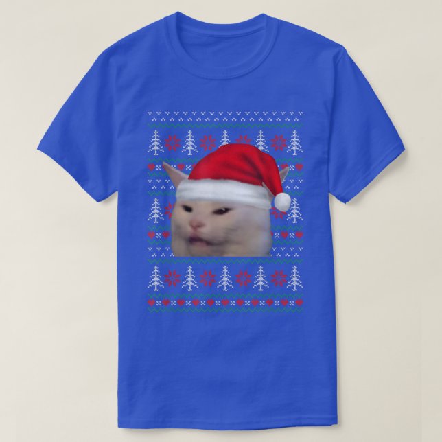 KVINNOR Yelling at a cat Ugly jul Sweater Funn T Shirt (Design framsida)