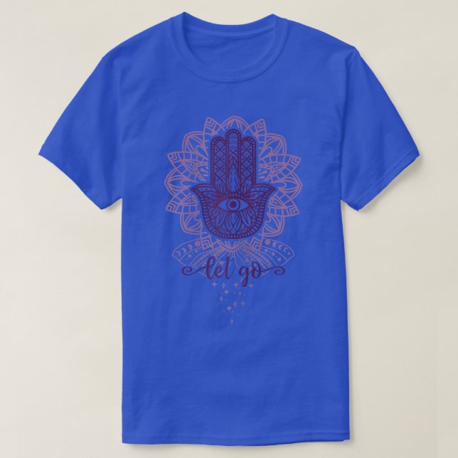 Kvinnor Yoga Hamsa med Lotus Flower och Let Go T Shirt (Design framsida)