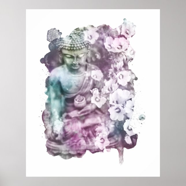 *~* Kvinnor Zen Buddha Meditate Flowers Pastel Poster (Framsidan)