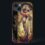 Kvinnoreklam i art nouveau elegant<br><div class="desc">En underbar bild av en kvinna i art nouveau i en rik färg av svart,  grönt,  brons,  guld,  svart och maron. Hon har en blommande klänning och är också inramad med iriser. En mycket slående och vacker bild av den tiden.</div>