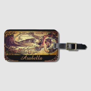 Kvinnoreklam i art nouveau, svart guld bagagebricka
