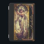 Kvinnoreklam i art nouveau, svart guld iPad mini skydd<br><div class="desc">En underbar bild av en kvinna i art nouveau i en rik färg av svart, grönt, brons, guld, svart och maron. Hon har en blomning och är också inramad med iljö och vintage metall ser ut som en ren trim. En mycket slående och vacker bild av den tiden. Anpassning är...</div>